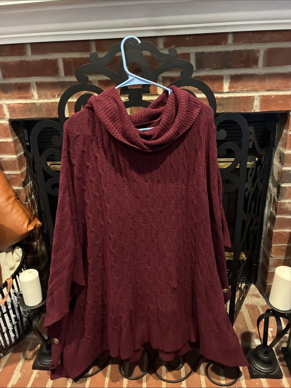 Croft and Barrow Cable-Knit Cowl Neck Sweater Poncho - Burgundy NWOT Size: 2x-3x